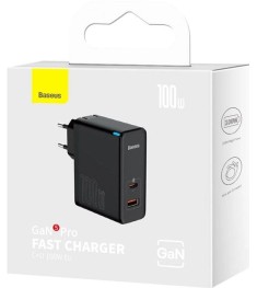 Baseus GaN5 Pro 100W Adapter (Type-C  /  USB) + Type-C to Type-C Cable (Black) C..